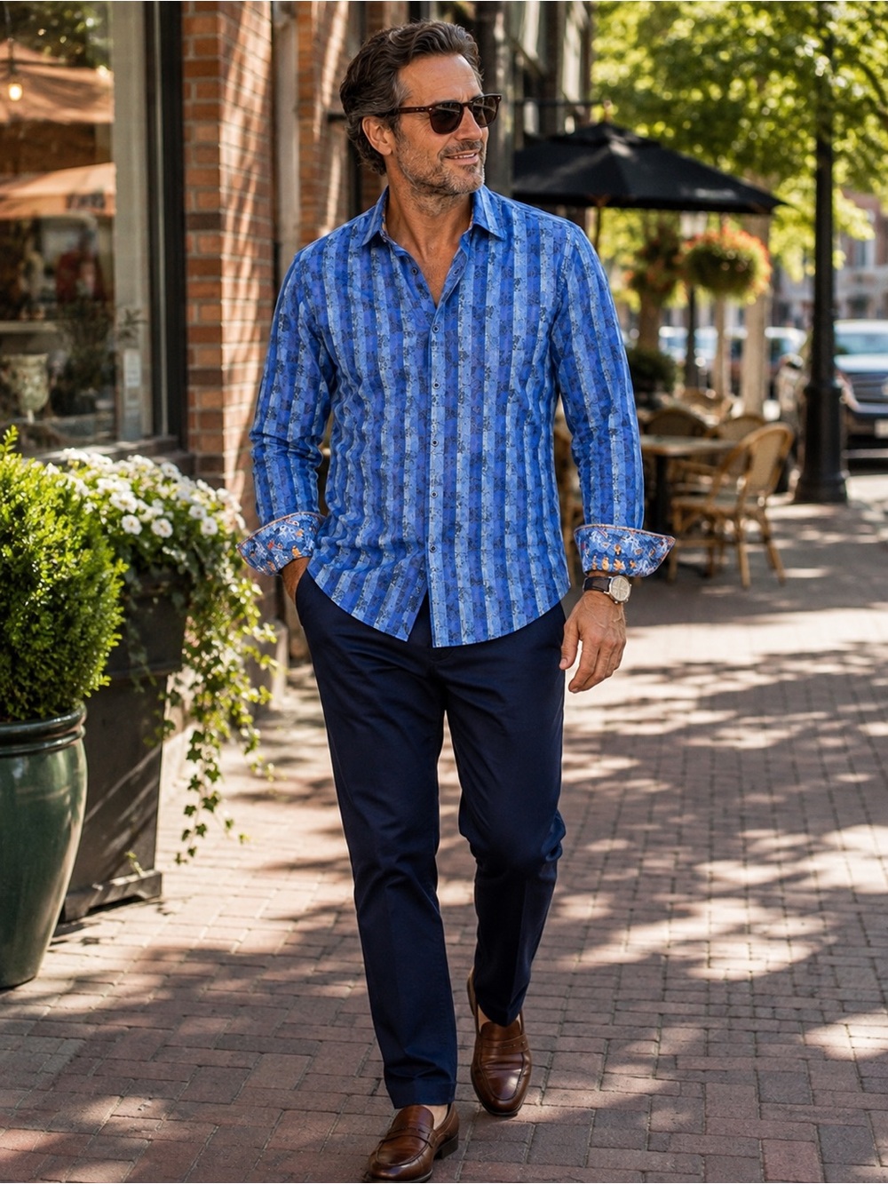 Robert Graham Men’s XL Blue Check Shirt Classic Fit Flip Cuff Cotton